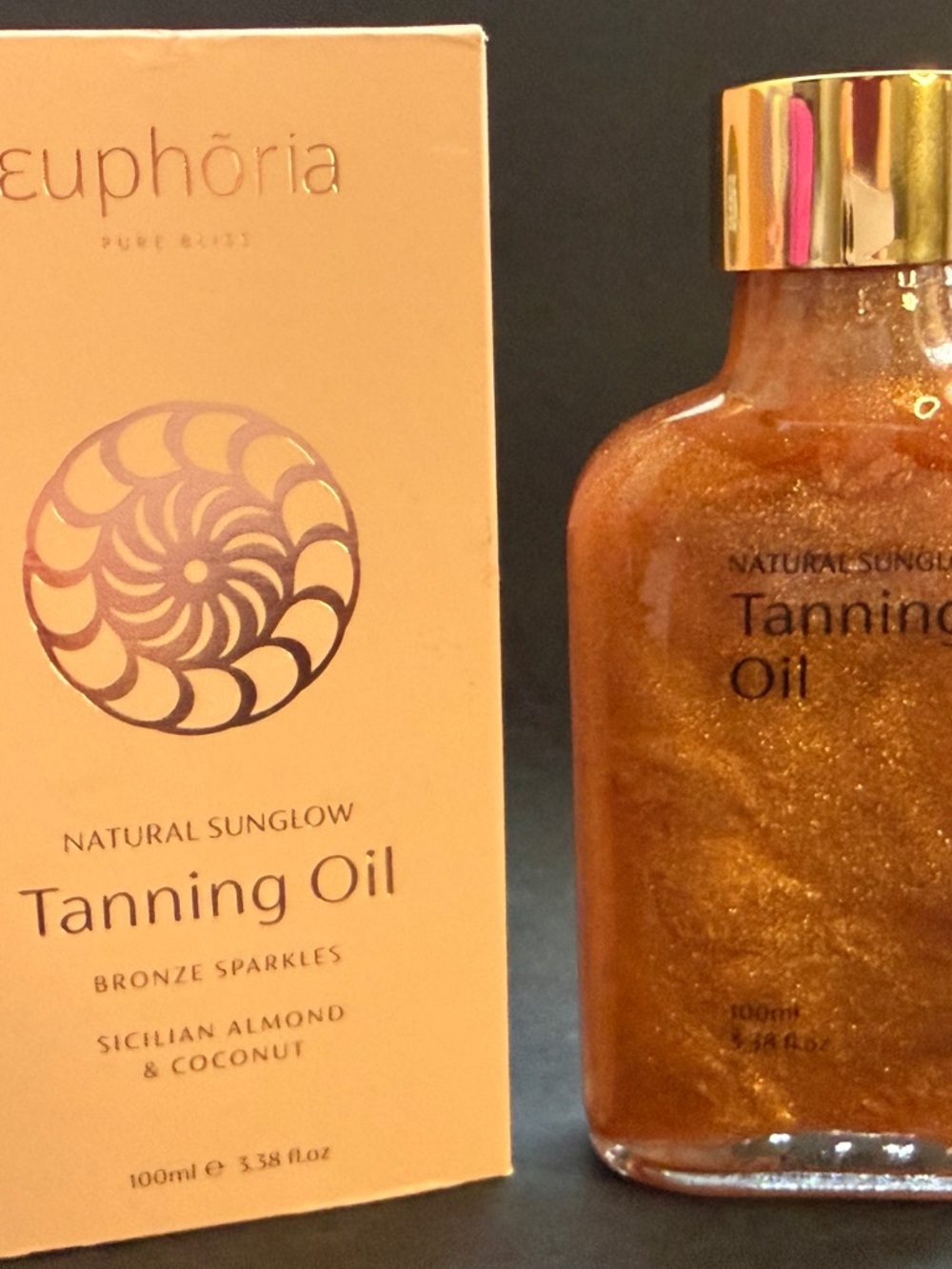Euphoria Natural Sunglow Tanning Oil Bronze Sparkles 100ml 3.38oz NIB Shimmer